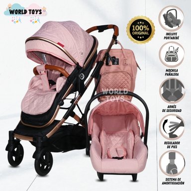 COCHE CUNA BABY LIETTI ROSADO MOISÉS MINI 4 EN 1 CON PORTABEBÉ