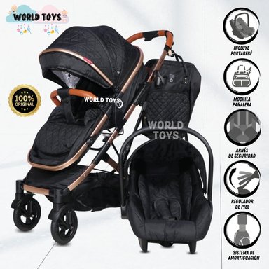 COCHE CUNA BABY LIETTI NEGRO MOISÉS MINI 4 EN 1 CON PORTABEBÉ