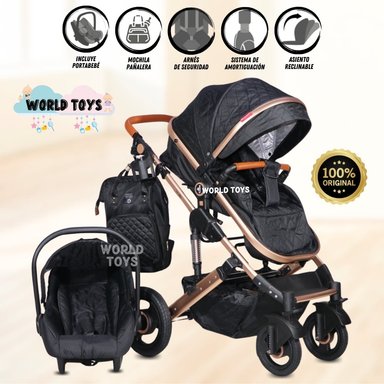 COCHE CUNA BABY LIETTI GOLD NEGRO MOISÉS 4 EN 1 CON PORTABEBÉ