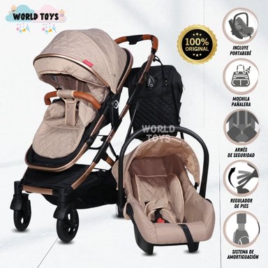 COCHE CUNA BABY LIETTI BEIGE MOISÉS MINI 4 EN 1 CON PORTABEBÉ