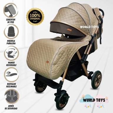COCHE CUNA DE LUJO «LONDRES II» CON MOCHILA PAÑALERA BEIGE