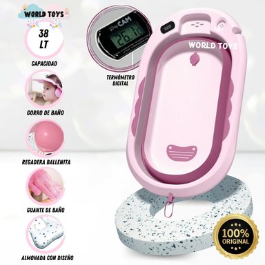 BAÑERA ZUMAR ROSADO PORTÁTIL CON TERMÓMETRO DIGITAL