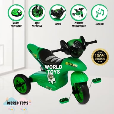 TRIMOTO A PEDAL BABY SERVANN VERDE NIÑOS MUSICAL - 1
