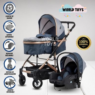 COCHE MOISÉS DE LUJO  4 EN 1  'JELANI' CON PORTABEBE AZUL