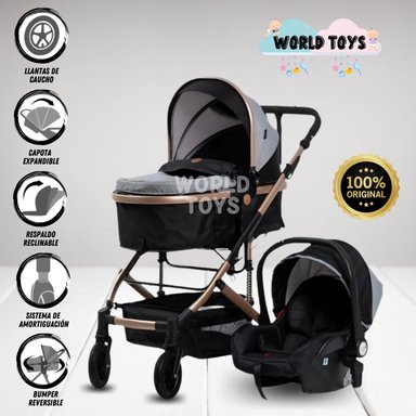 COCHE MOISÉS DE LUJO  4 EN 1  'JELANI' CON PORTABEBE NEGRO