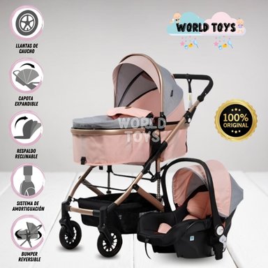 COCHE MOISÉS DE LUJO  4 EN 1  'JELANI' CON PORTABEBE ROSA