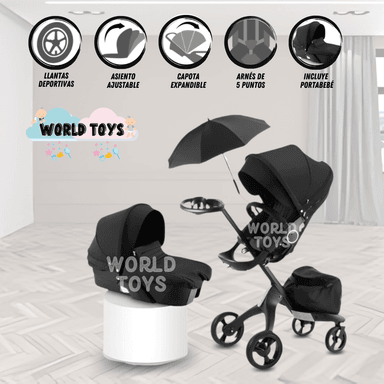 COCHE TRAVEL SYSTEM BABY CHASTAIN NEGRO MULTIFUNCIONAL 5 EN 1 EDICIÓN LIMITADA