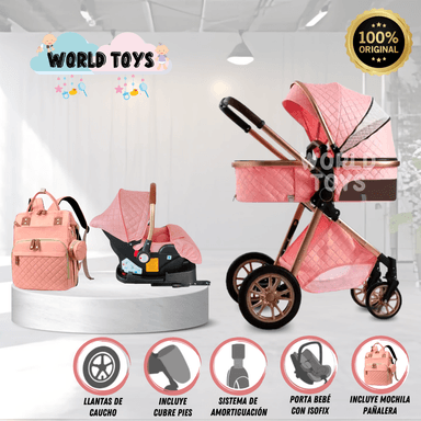 COCHE CUNA BABY GOLD LABELL ROSA MOISÉS LUJO CON PORTABEBÉ