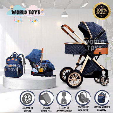 COCHE CUNA BABY GOLD LABELL AZUL MOISÉS LUJO CON PORTABEBÉ