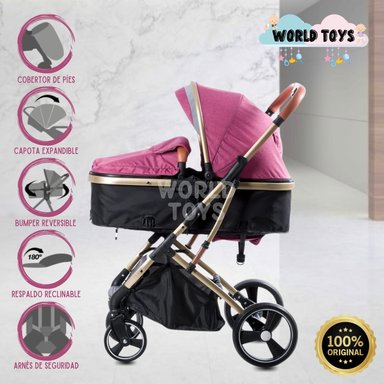 COCHE CUNA MOISÉS DE LUJO «SATURNO» ROSADO