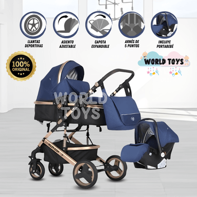 COCHE CUNA KIDS LUMIERE AZUL MOISÉS CON PORTA BEBÉ Y PAÑALERA