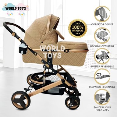 COCHE CUNA BABY BEIGE MOISÉS LUJO LOVY CON PORTAVASO