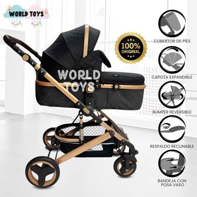COCHE CUNA KIDS NEGRO MOISÉS LUJO LOVY BABY CON PORTAVASO