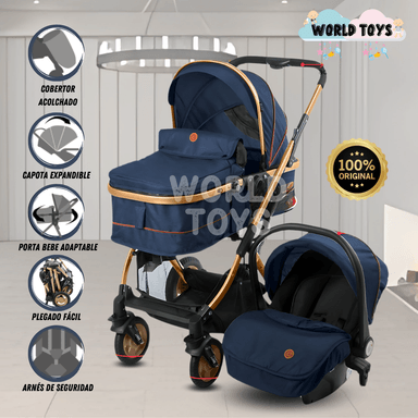 COCHE CUNA BABY RONDA PLUS II AZUL MOISÉS CON PORTABEBÉ