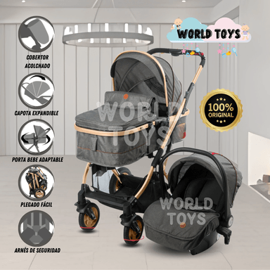 COCHE CUNA BABY RONDA PLUS II GRIS MOISÉS CON PORTABEBÉ