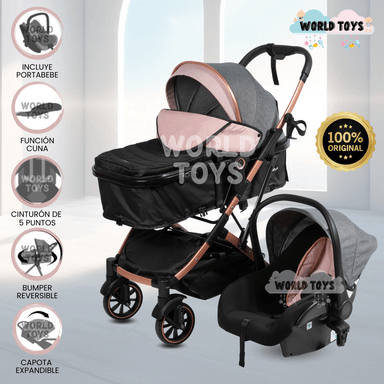 COCHE MOISÉS DE LUJO «CLINT PRIME» CON PORTABEBÉ ROSA