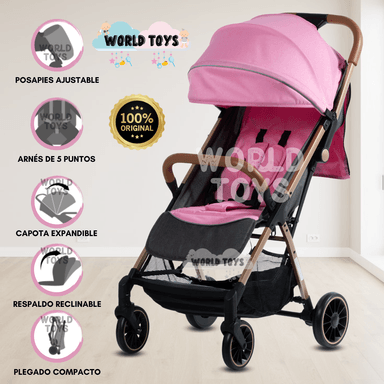 COCHE MALETA PARA BEBÉ «SAFFE» DE FÁCIL PLEGADO ROSA