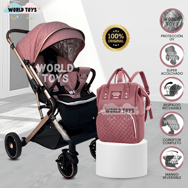 COCHE MALETA «RADINK PALENT» CON BOLSO PAÑALERO ROSA