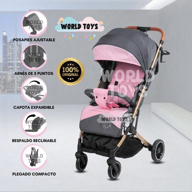 COCHE MALETA DE LUJO PARA BEBÉ «LAINEE» DE FÁCIL PLEGADO ROSA