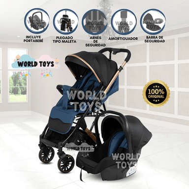 COCHE MALETA DE LUJO PARA BEBÉ «J' SPARROW» CON PORTABEBÉ AZUL