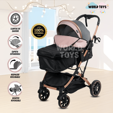 COCHE MOISÉS «BREYELL» DE LUJO ROSADO