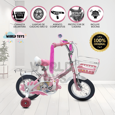 BICICLETA CAMPERA CON CANASTA ARO 12 «CANDY III» ROSADO