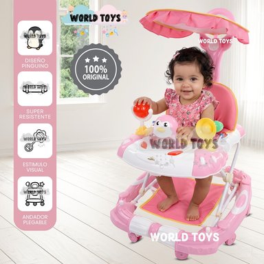 ANDADOR CON TABLERO MUSICAL «HAPPY PENGUIN» ROSA