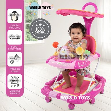 ANDADOR CON TABLERO MUSICAL «HAPPY PENGUIN» FUCSIA