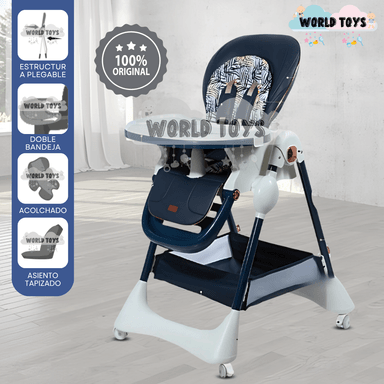 SILLA DE COMER PLEGABLE «YUMI» CON DOBLE BANDEJA AZUL
