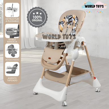 SILLA DE COMER PLEGABLE «YUMI» CON DOBLE BANDEJA BEIGE