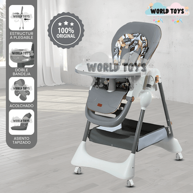 SILLA DE COMER PLEGABLE «YUMI» CON DOBLE BANDEJA GRIS