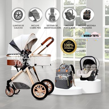 COCHE MOISÉS DE LUJO 4 EN 1 «MADRID» CON PORTABEBÉ BLANCO