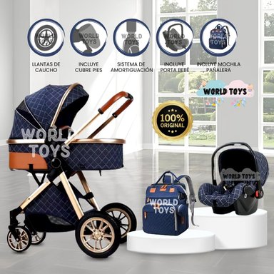COCHE MOISÉS DE LUJO 4 EN 1 «MADRID» CON PORTABEBÉ AZUL