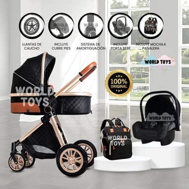 COCHE MOISÉS DE LUJO 4 EN 1 «MADRID» CON PORTABEBÉ NEGRO