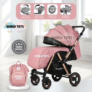 COCHE CUNA «TURQUIA PREMIUM» CON MOCHILA PAÑALERA PINK