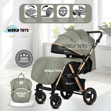 COCHE CUNA «TURQUIA PREMIUM» CON MOCHILA PAÑALERA GREEN