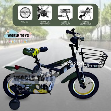 BICICLETA CON CANASTA ARO 20 «GUNGOR II» CON LLANTAS DE APOYO BLACK