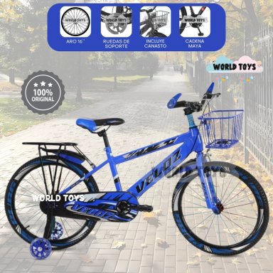 BICICLETA PARA NIÑO ARO 16 «SPORT VZ» CON CANASTA BLUE