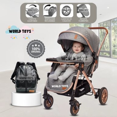 COCHE CUNA DE LUJO «SUNDARA PREMIUM» CON MOCHILA PAÑALERA GRAY