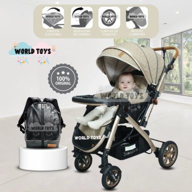 COCHE CUNA DE LUJO «SUNDARA PREMIUM» CON MOCHILA PAÑALERA BEIGE