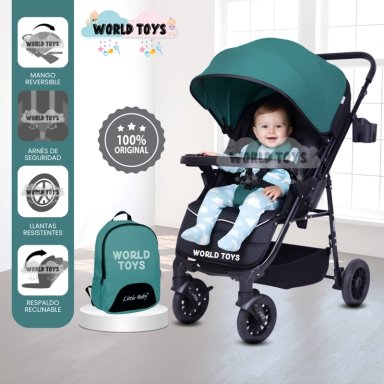 COCHE CUNA DE LUJO «DELTA II» CON MOCHILA PAÑALERA TURQUESA