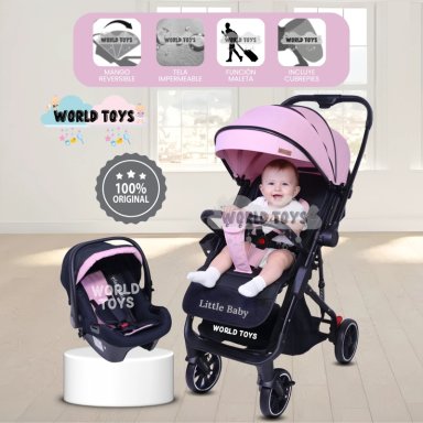 COCHE MALETA DE LUJO «JANDI» CON PORTABEBÉ PINK