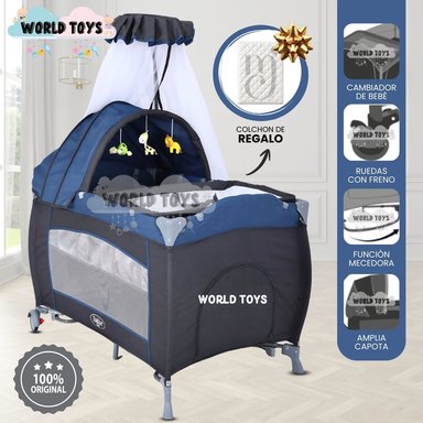 CUNA CORRAL «VIENA STOKKER PRO» 2 EN 1 CON COLCHÓN BLUE