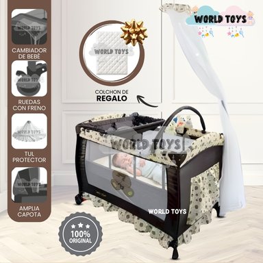 CUNA CORRAL DE LUJO «ORIANE» CON MECEDORA MOVIL BEIGE