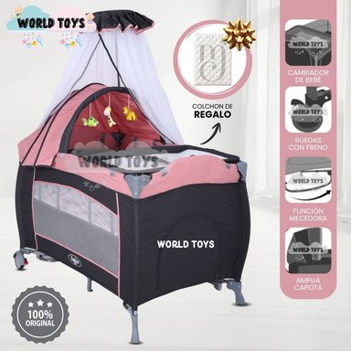 CUNA CORRAL «VIENA STOKKER PRO» 2 EN 1 CON COLCHÓN PINK