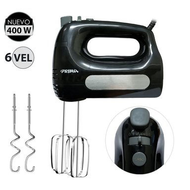 BATIDORA DE MANO PRIMA HM9105E-GSN 400 WATTS 6 VELOCIDADES NEGRO