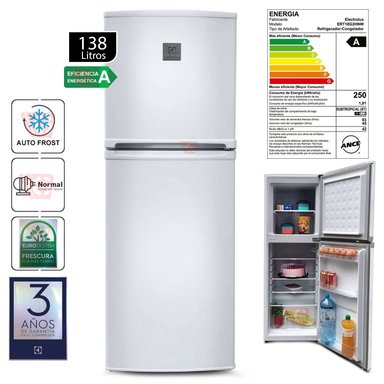 REFRIGERADORA ELECTROLUX ERT18G2HNW 138 LT TOP MOUNT FROST BLANCO