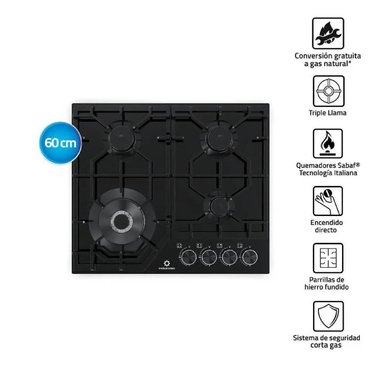 COCINA EMPOTRABLE A GAS GN INDURAMA 4 HORNILLAS ENCIMERA EGASI-604CE NEGRO EGASI-604CGNE