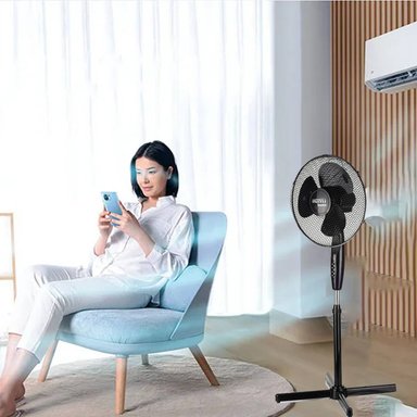 VENTILADOR DE PIE ILUMI IL-16 45 WATTS PEDESTAL 16" 3 VELOCIDADES NEGRO - 3