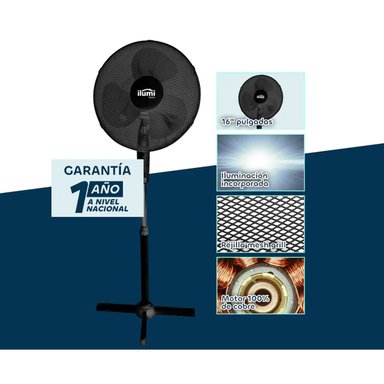 VENTILADOR DE PIE ILUMI IL-16 45 WATTS PEDESTAL 16" 3 VELOCIDADES NEGRO - 4